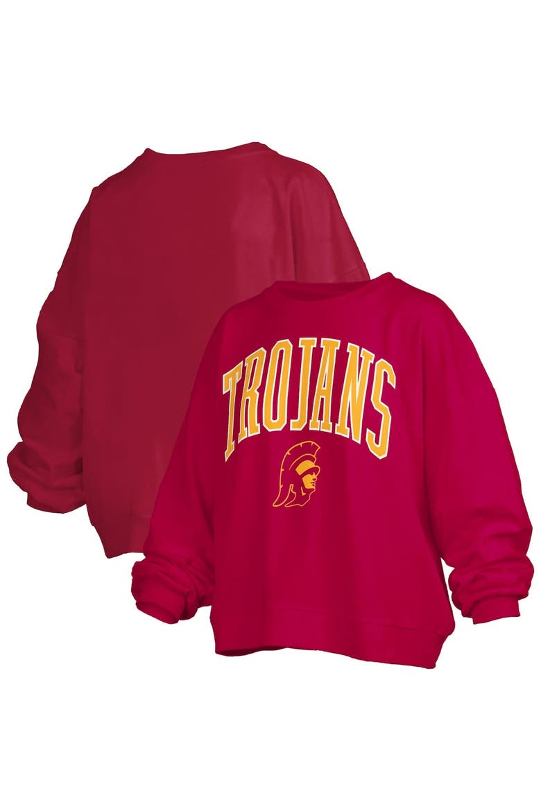 Women's Pressbox Cardinal USC Trojans Janise Arch Over Logo Waist Length Oversized Pullover Sweatshirt, Alternate, color, Cardinal