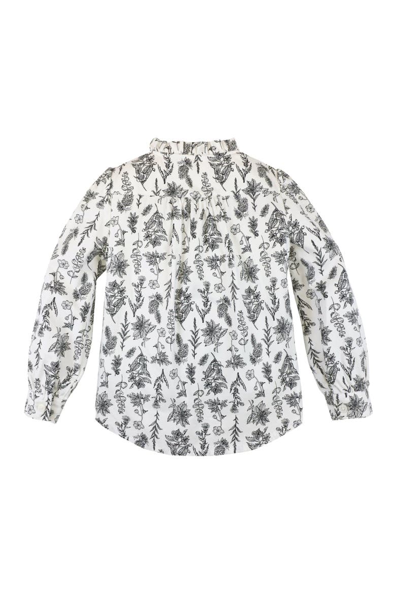 Girls' Organic Pintuck Button Down Blouse, Toddler, Alternate, color, Black Winter Botanical
