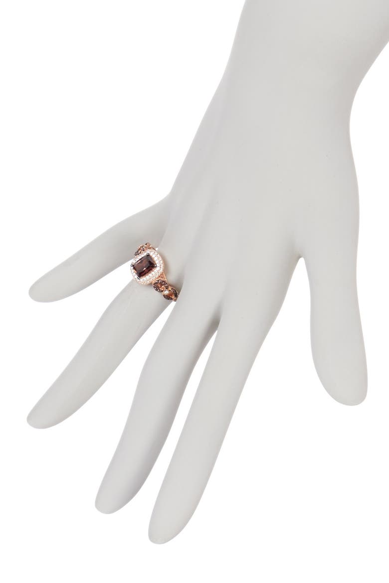 Rose Gold Plated Sterling Silver CZ Halo Ring, Main, color, BROWN
