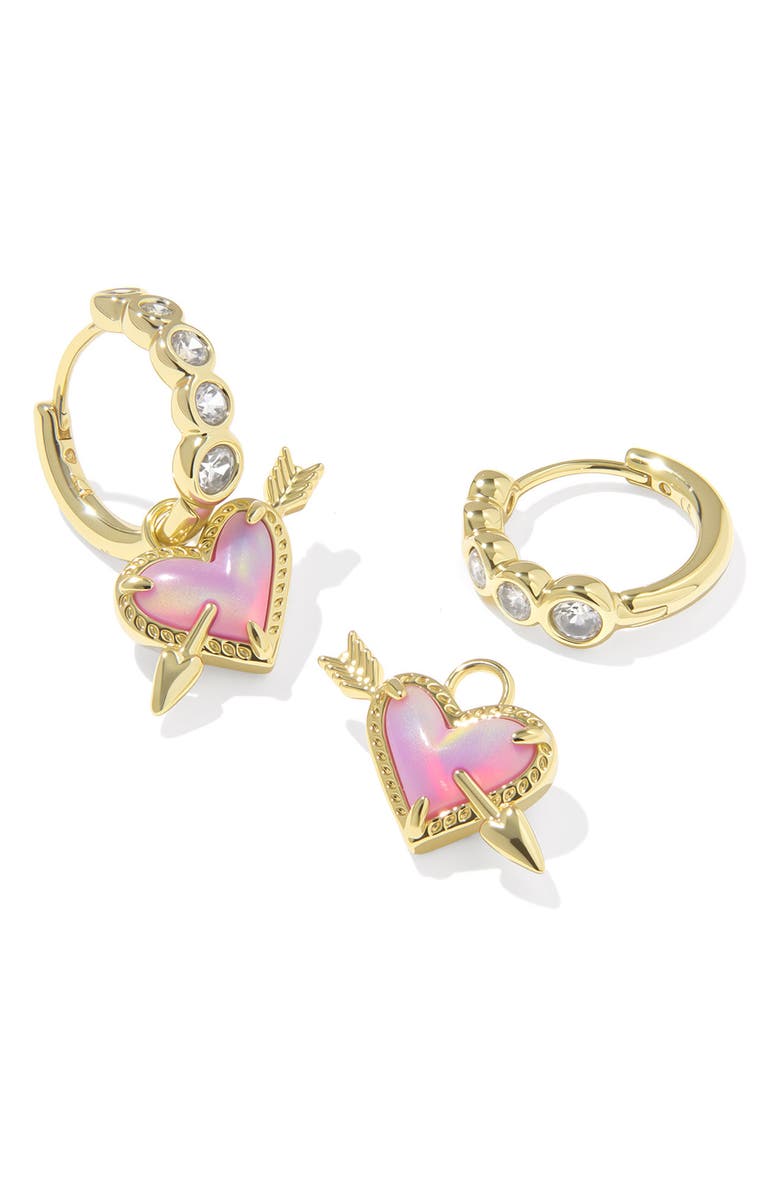 Kendra Scott Ari Heart & Arrow Convertible Huggie Hoop Earrings, Alternate, color, Gold Pink Opalescent Resin