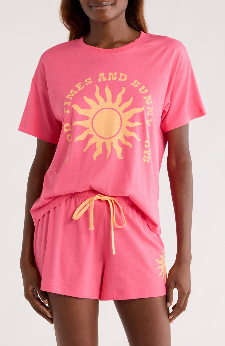 PJ Salvage Soft & Shortee Jersey Short Pajamas, Main, color, Bright Pink
