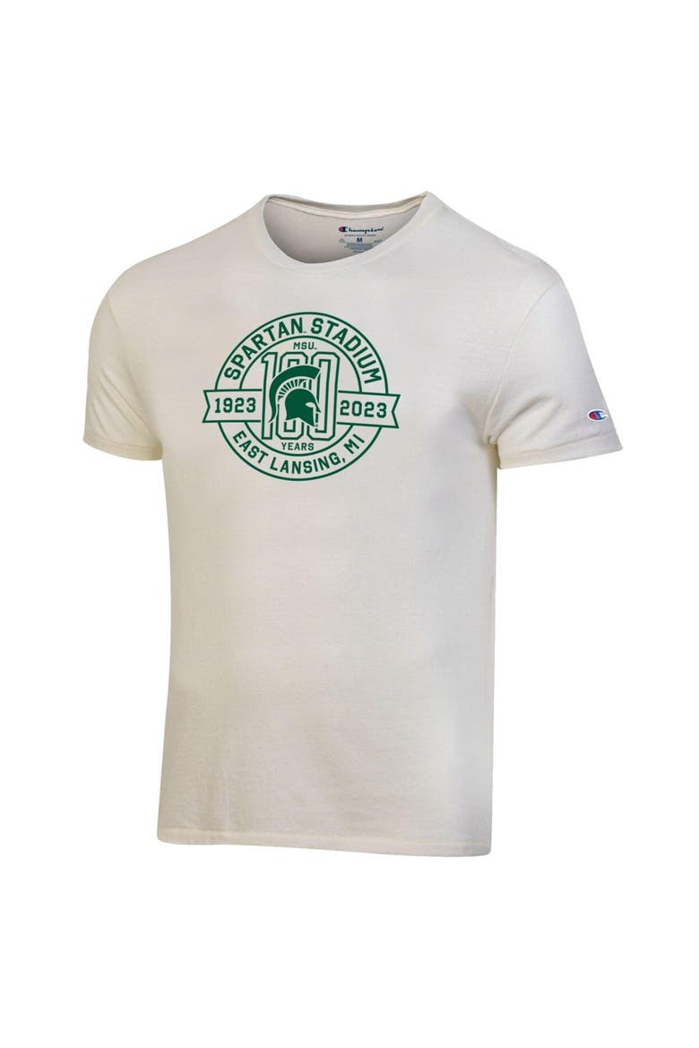 Men's Champion  White Michigan State Spartans 100th Anniversary Spartan Stadium T-Shirt, Alternate, color, White