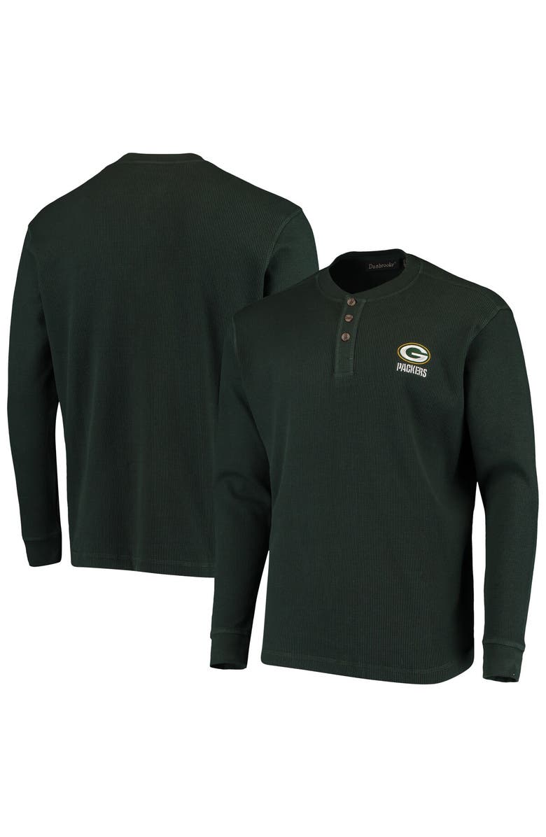 DUNBROOKE Men's Dunbrooke Green Green Bay Packers Logo Maverick Thermal Henley Long Sleeve T-Shirt, Alternate, color, 