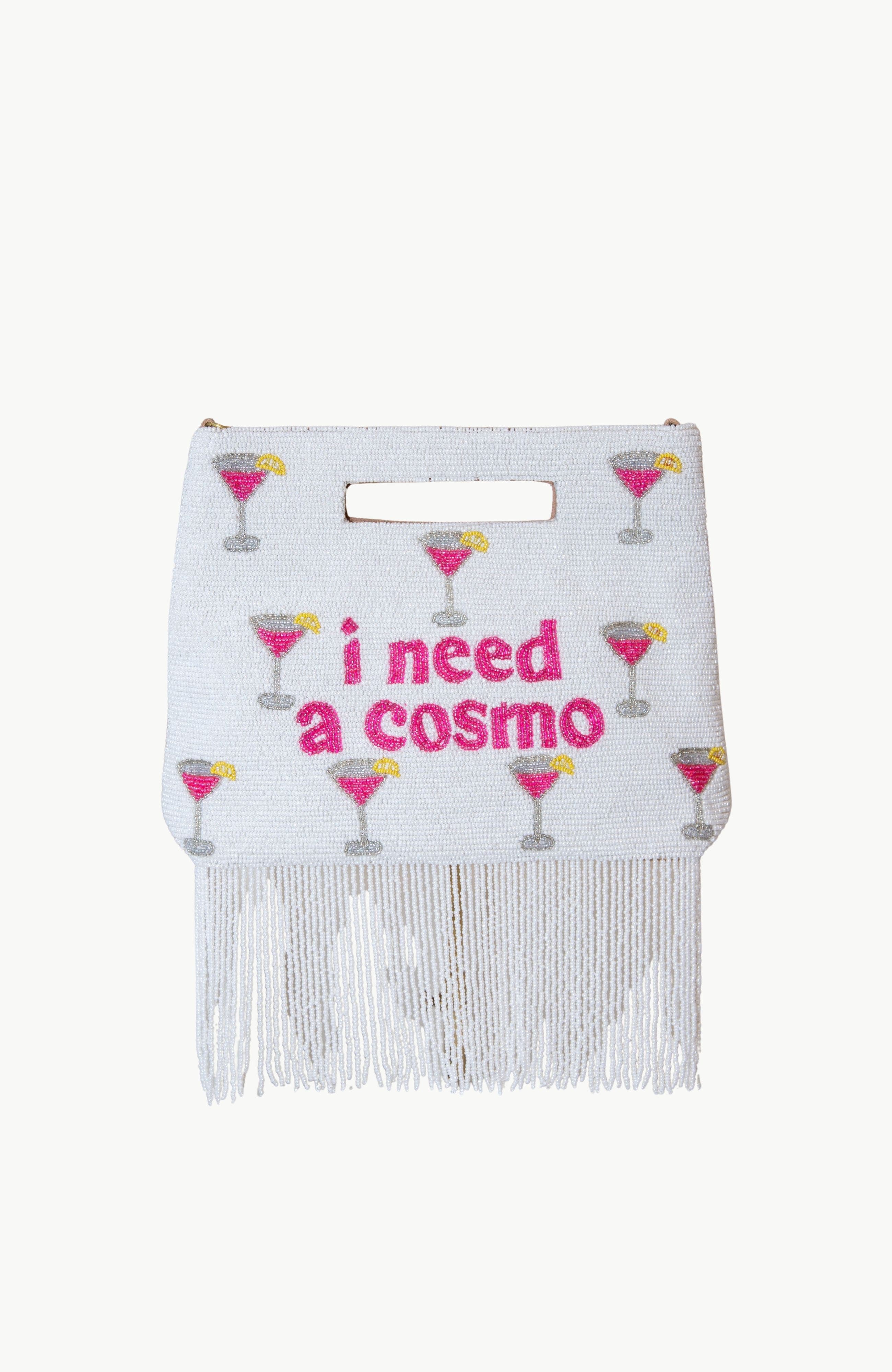 Island to East Side I Need a Cosmo Handle Pouch, Fringe, Main, color, White