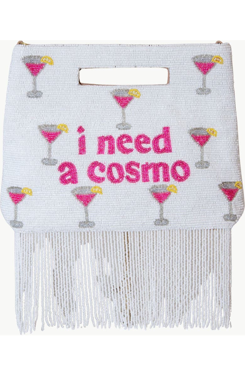 Island to East Side I Need a Cosmo Handle Pouch, Fringe, Main, color, White