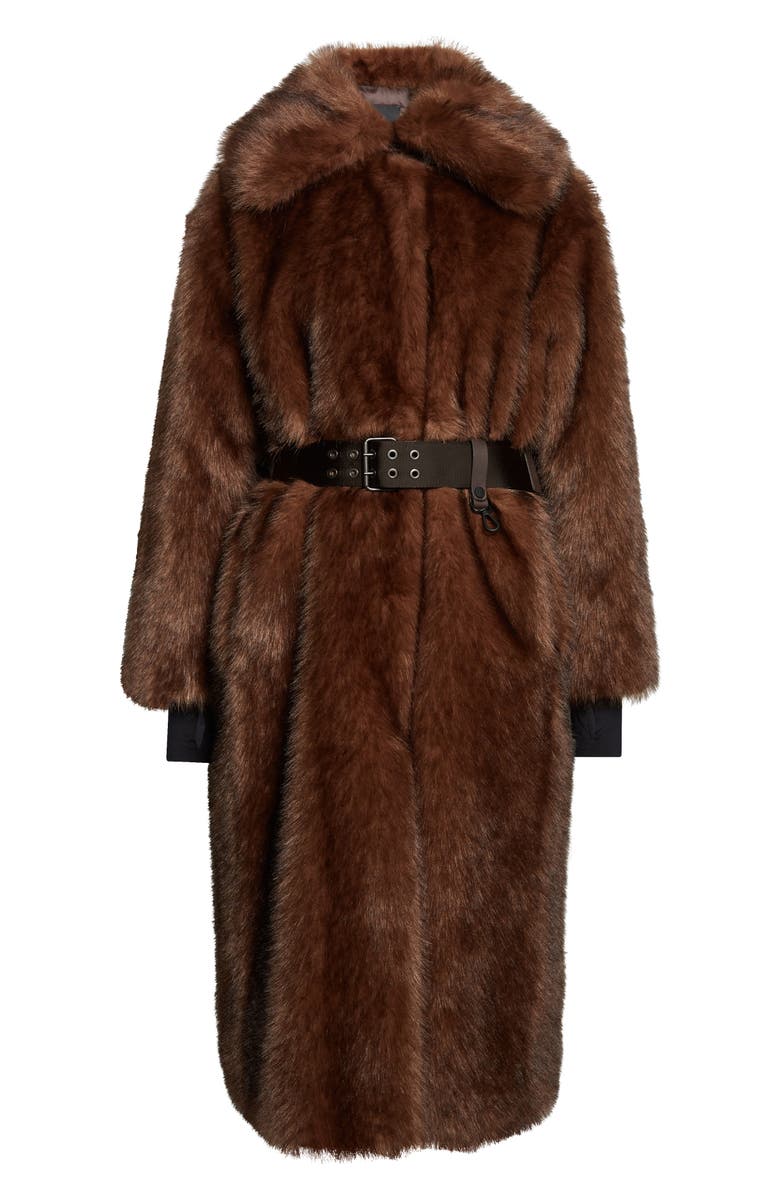 Moncler Grenoble Arly Belted Down Faux Fur Long Coat, Main, color, Brown