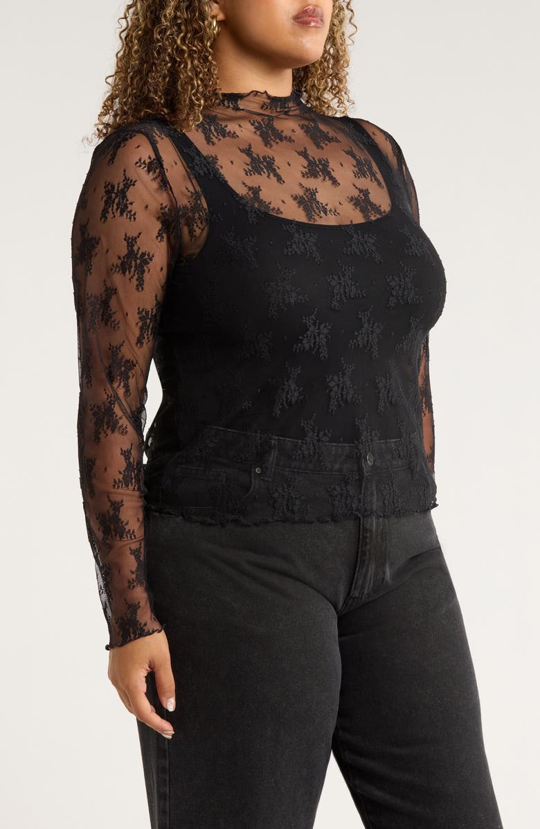 Treasure & Bond Sheer Lace Top, Alternate, color, Black