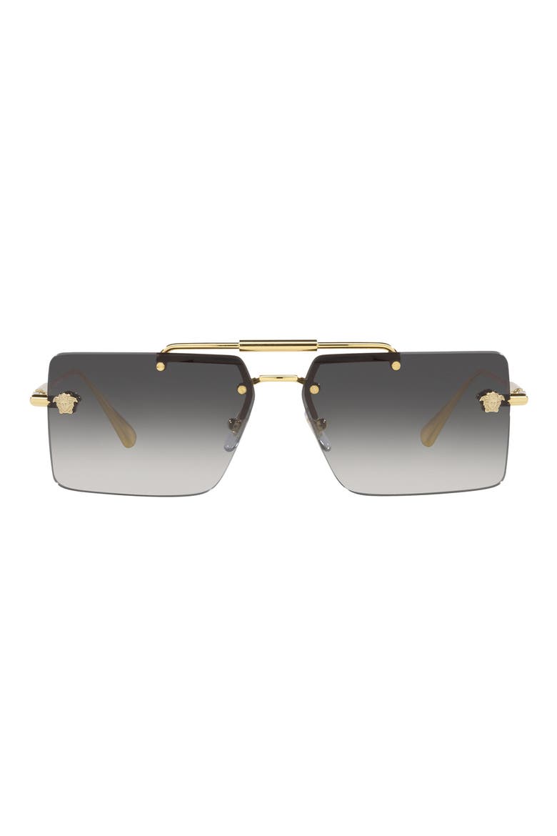 60mm Gradient Rectangular Sunglasses, Main, color, GOLD/GRAY