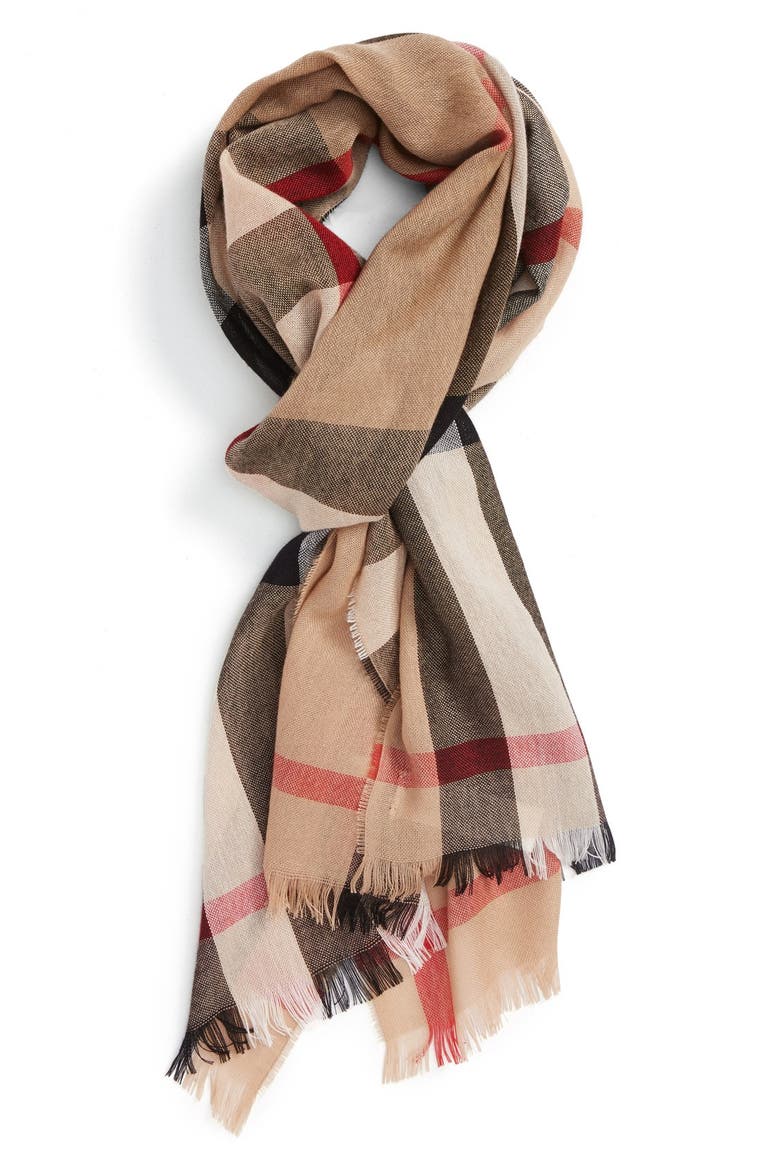 Check Wool & Cashmere Scarf, Main, color, CAMEL