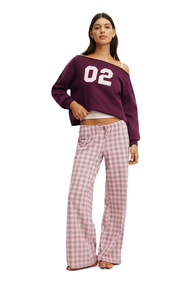 Women's Off The Shoulder Fleece Jumper, Alternate, color, Blackcurrant 02