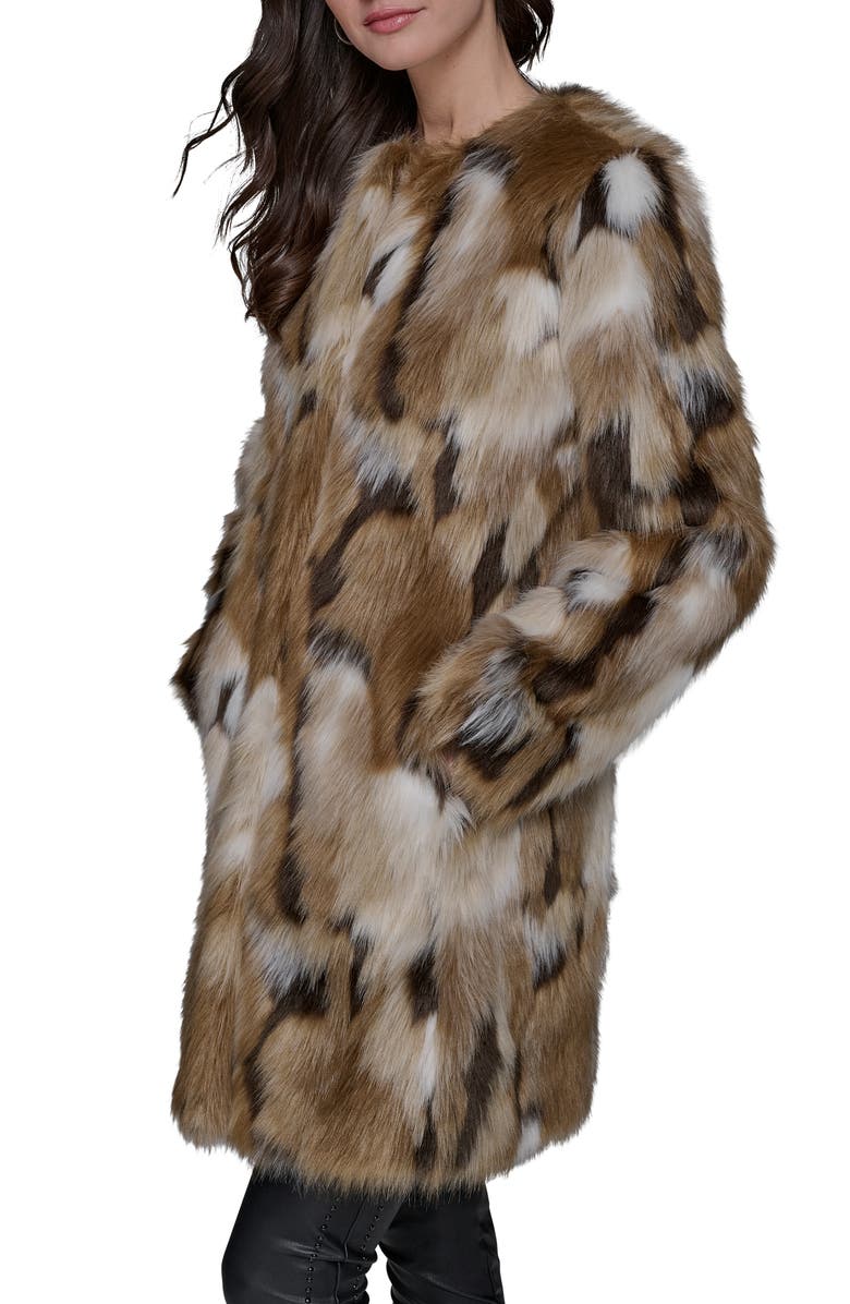 KARL LAGERFELD PARIS Collarless Faux Fur Jacket, Alternate, color, Beige Multi