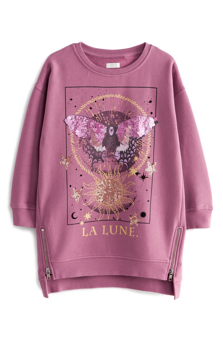 NEXT Kids' Butterfly Long Sleeve Cotton Blend Sweatshirt Tunic, Main, color,