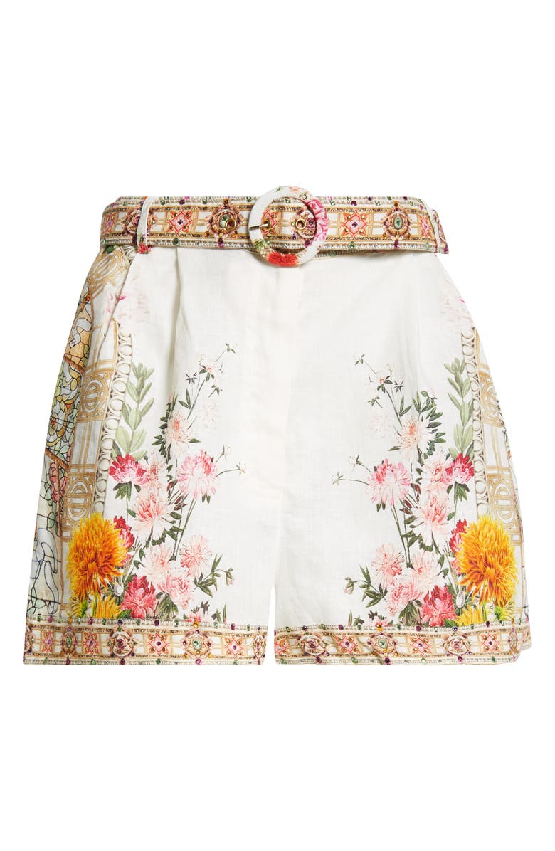 Camilla Egyptian Rose Print Belted Linen Shorts, Alternate, color, 