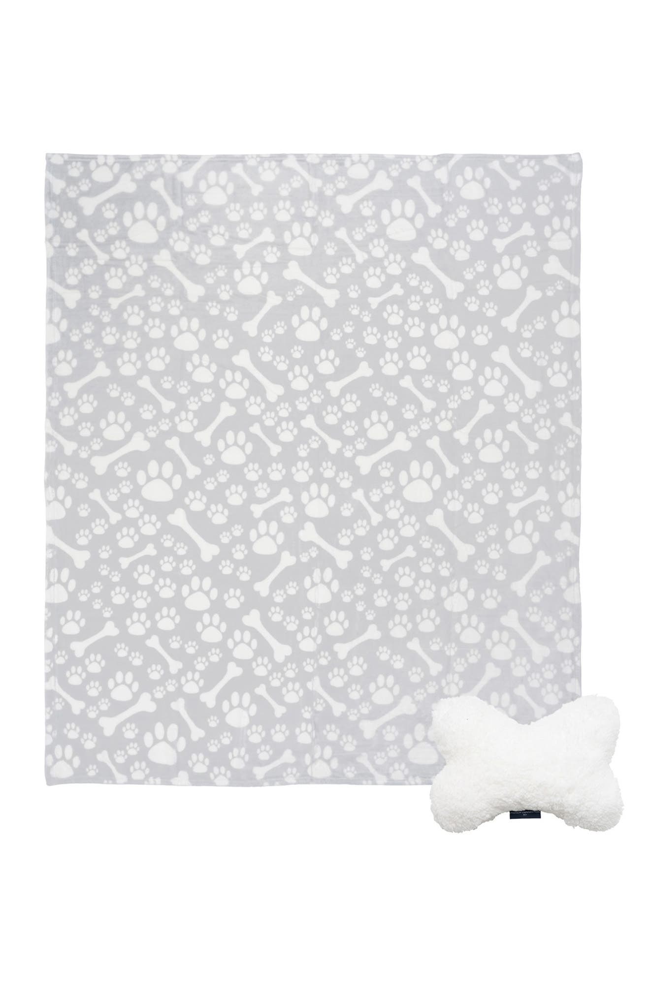 French Connection Pet Plush Throw & Faux Shearling Bone Pillow 2-Piece Set