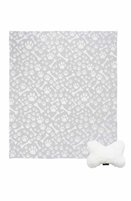 French Connection Pet Plush Throw & Faux Shearling Bone Pillow 2-Piece Set