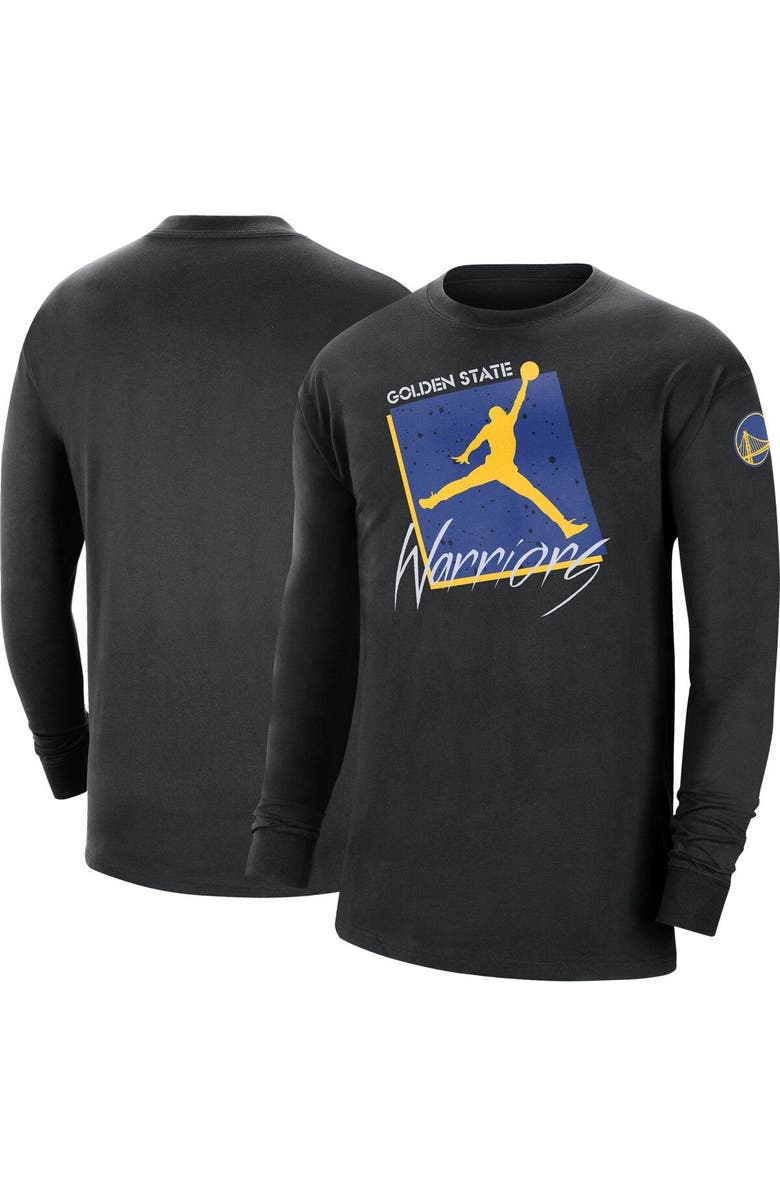 Jordan Brand Men's Jordan Brand Black Golden State Warriors Courtside Max 90 Vintage Wash Statement Edition Long Sleeve T-Shirt, Main, color, Black