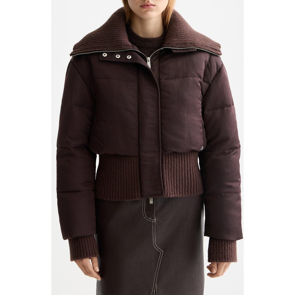 Scotch & Soda Aviator Collar Puffer Jacket In Brown