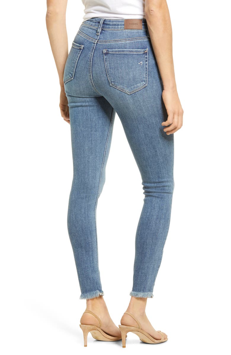 HIDDEN JEANS High Waist Fray Hem Stretch Ankle Skinny Jeans, Alternate, color, 