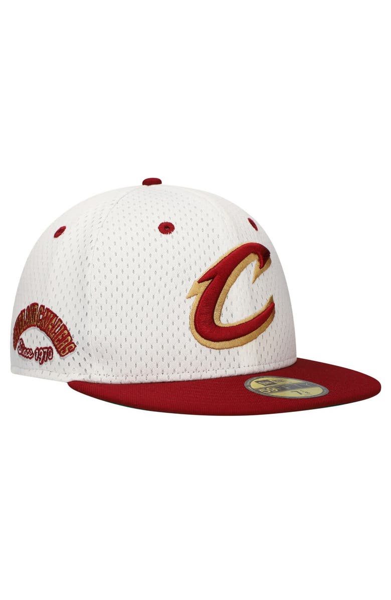 New Era Men's New Era White/Wine Cleveland Cavaliers Throwback 2Tone 59FIFTY Fitted Hat, Main, color, White