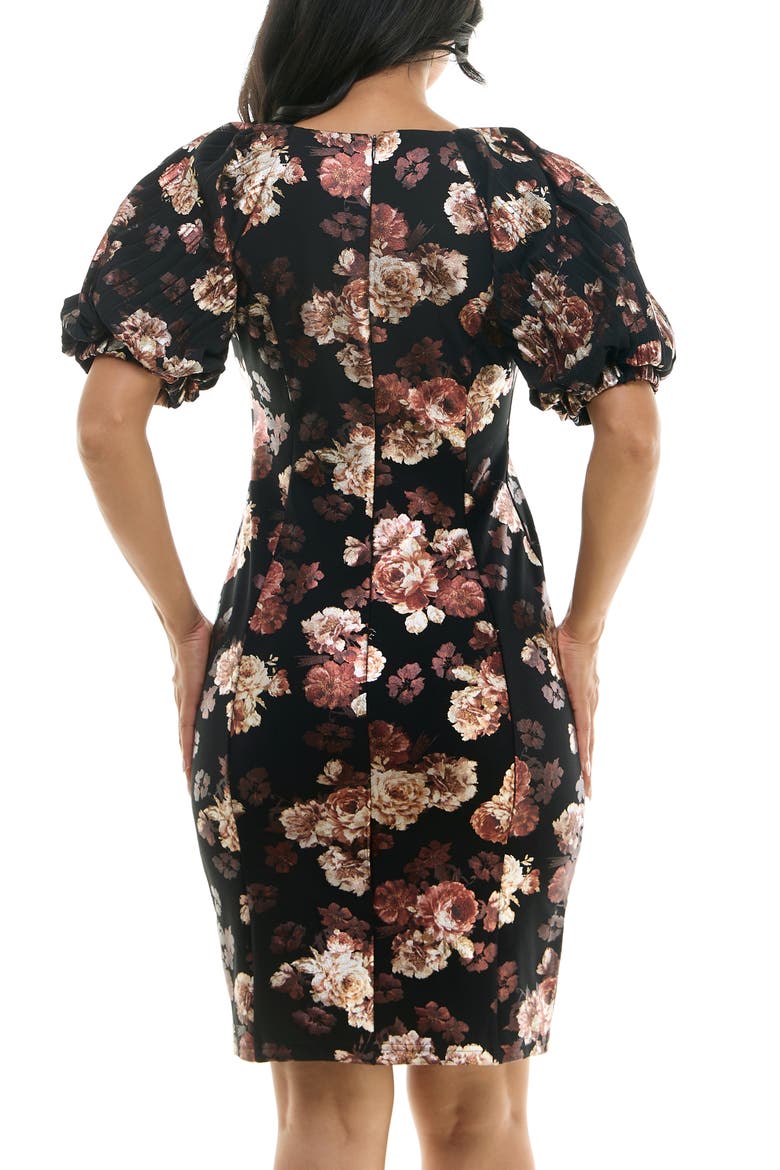 Floral Puff Sleeve Dress, Alternate, color, BLACK/ BROWN MULTI