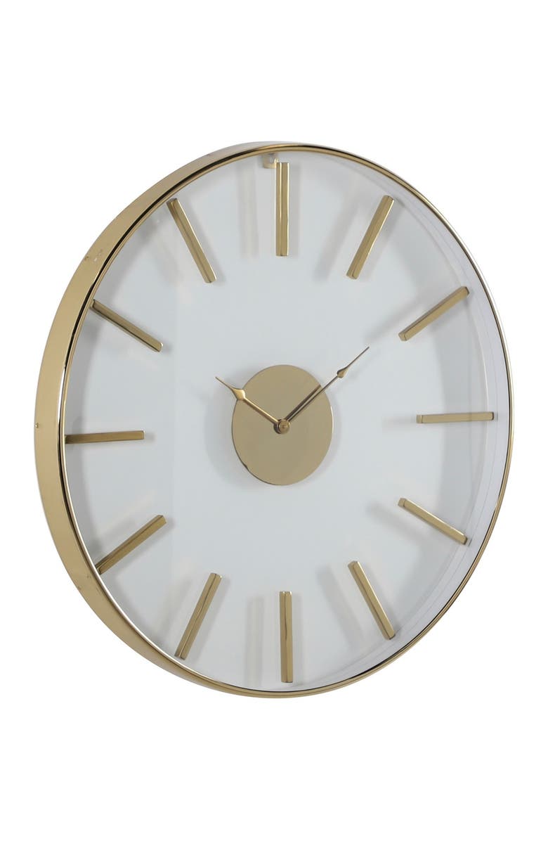 WILLOW ROW Large Round Gold Stainless Steel Modern Wall Clock - 30" x 30", Main, color, 