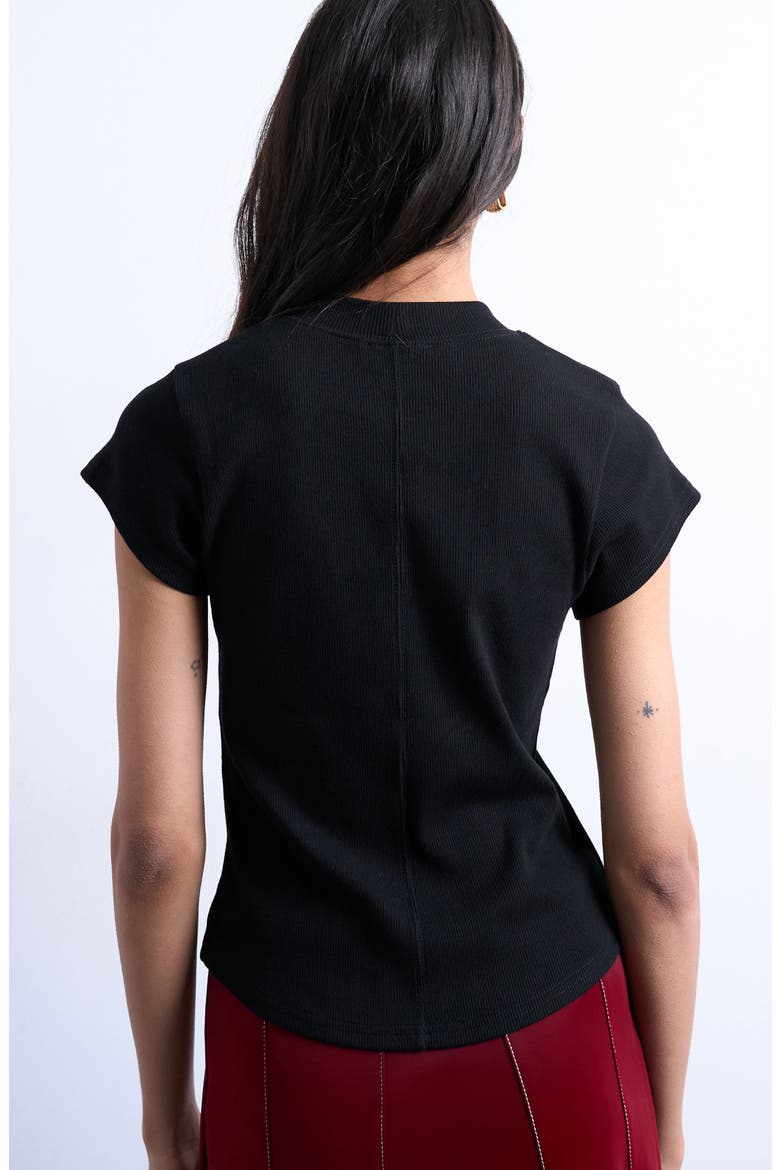 Fitted Curved Hem Stretch Cotton Rib T-Shirt, Alternate, color, BLACK
