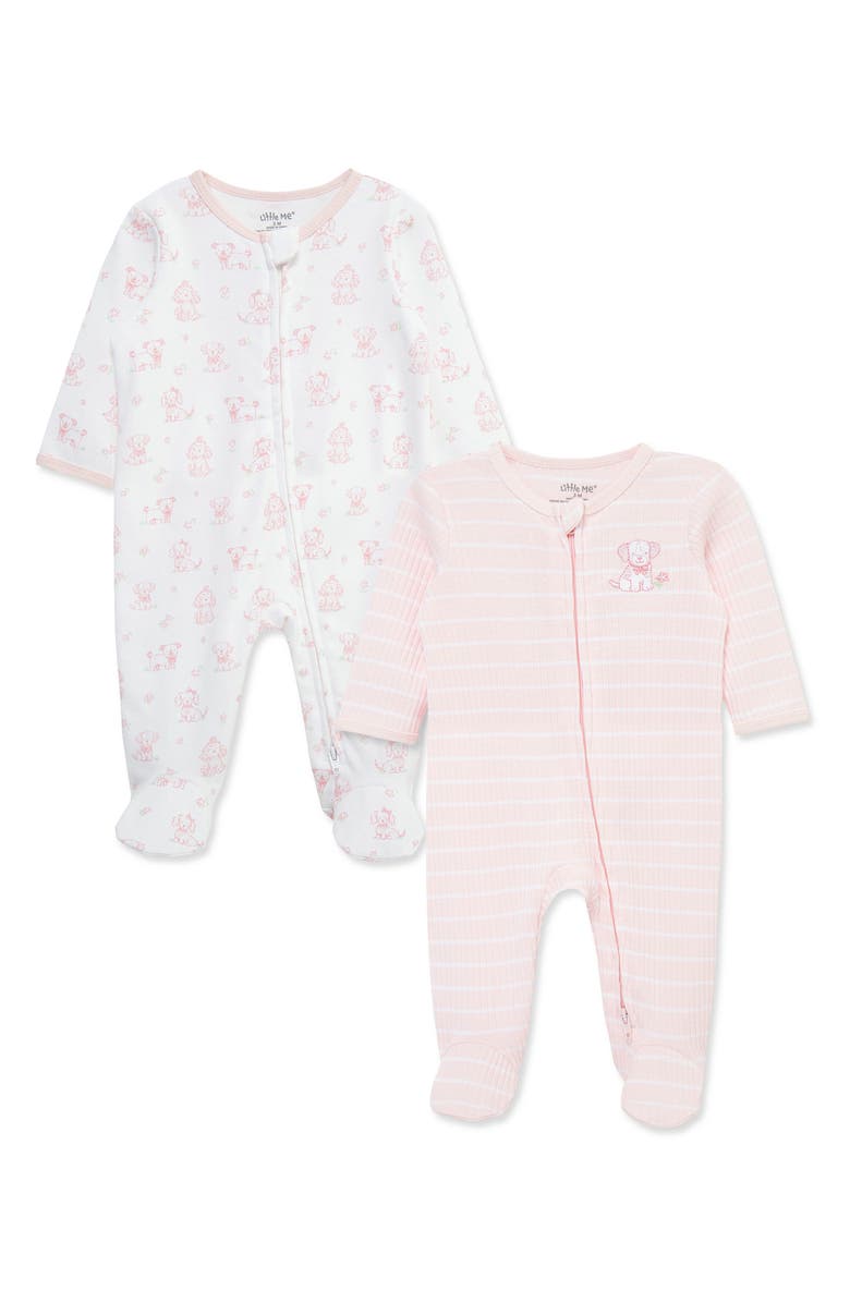 Little Me Puppies 2-Pack Organic Cotton Footies, Main, color, Pink