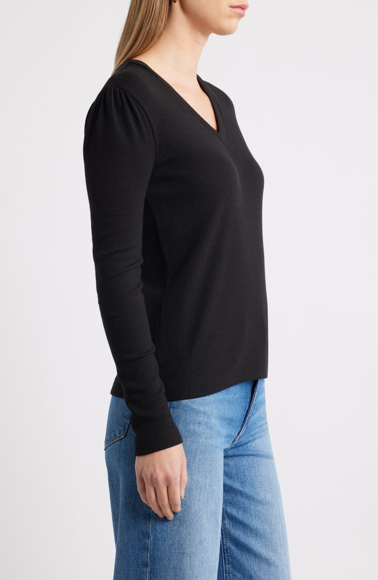 Caslon<sup>®</sup> Long Sleeve Rib T-Shirt, Alternate, color, Black
