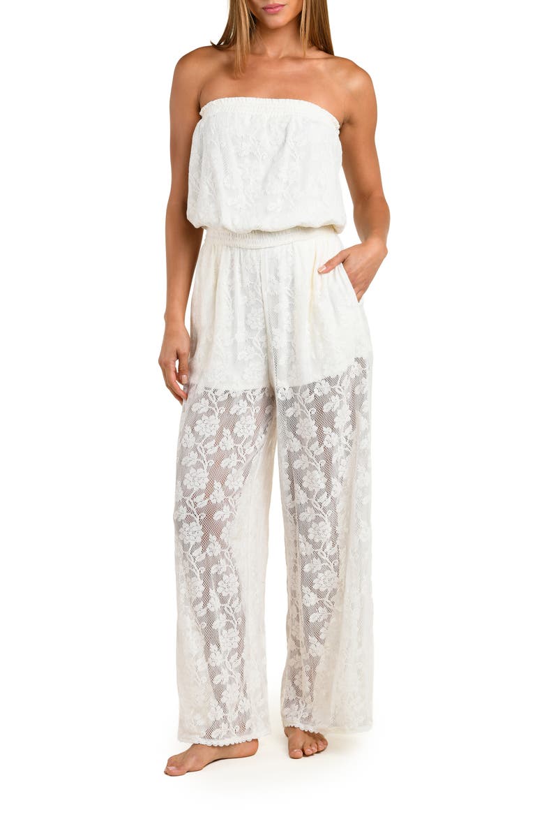 Celestial Petals Open Stitch Cover-Up Jumpsuit, Main, color, IVORY