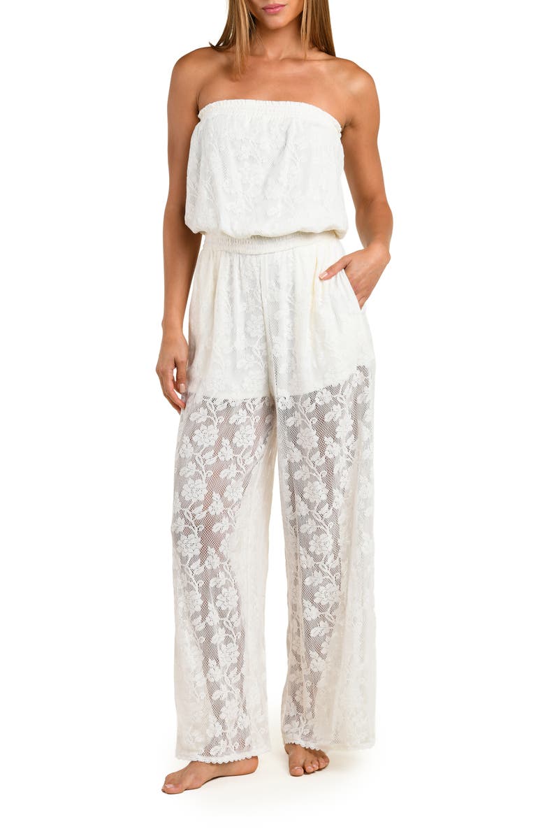 Sunshine 79 Celestial Petals Open Stitch Cover-Up Jumpsuit, Main, color, Ivory
