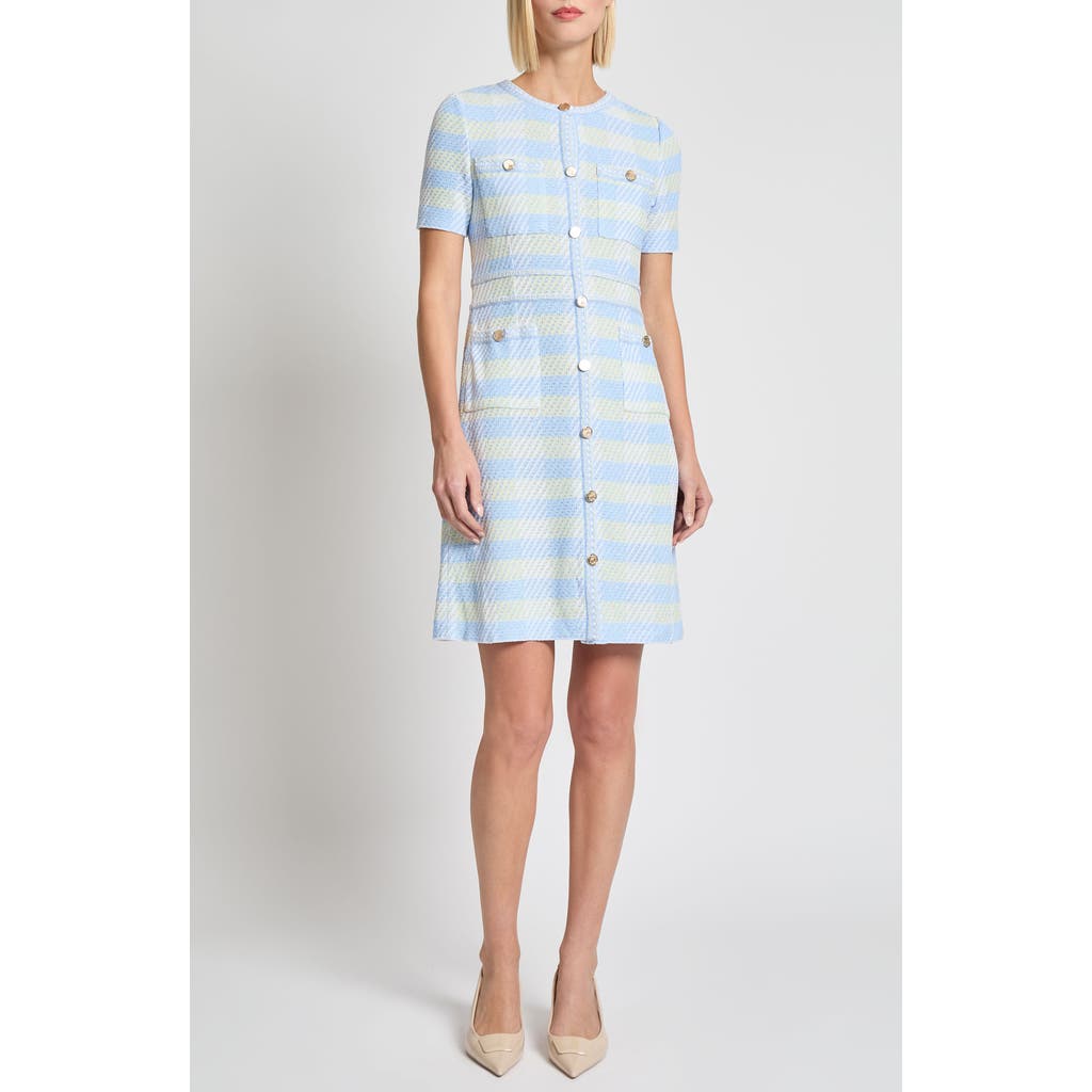 Misook Plaid Button Front Sheath Dress In Artic/butterfield/white