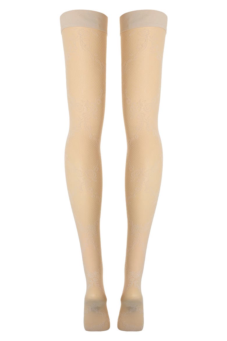 Floral Lace Stay-Up Stockings, Alternate, color, WHIPPED CREAM
