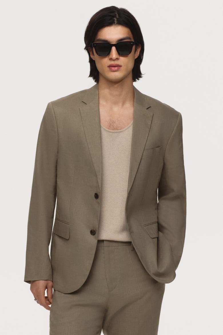 Slim Fit Linen Jacket, Main, color, Khaki green