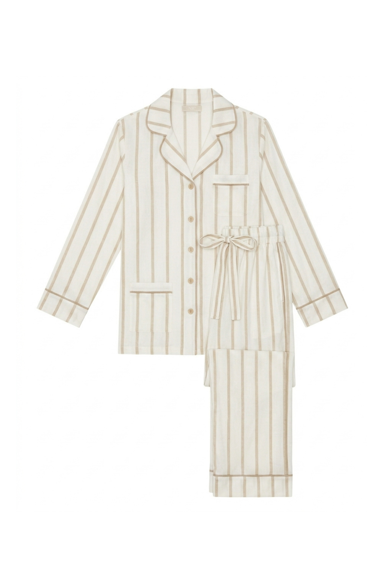 KIP Luxe Stretch Cotton Pinstripe Pajama Set, Alternate, color, Champagne