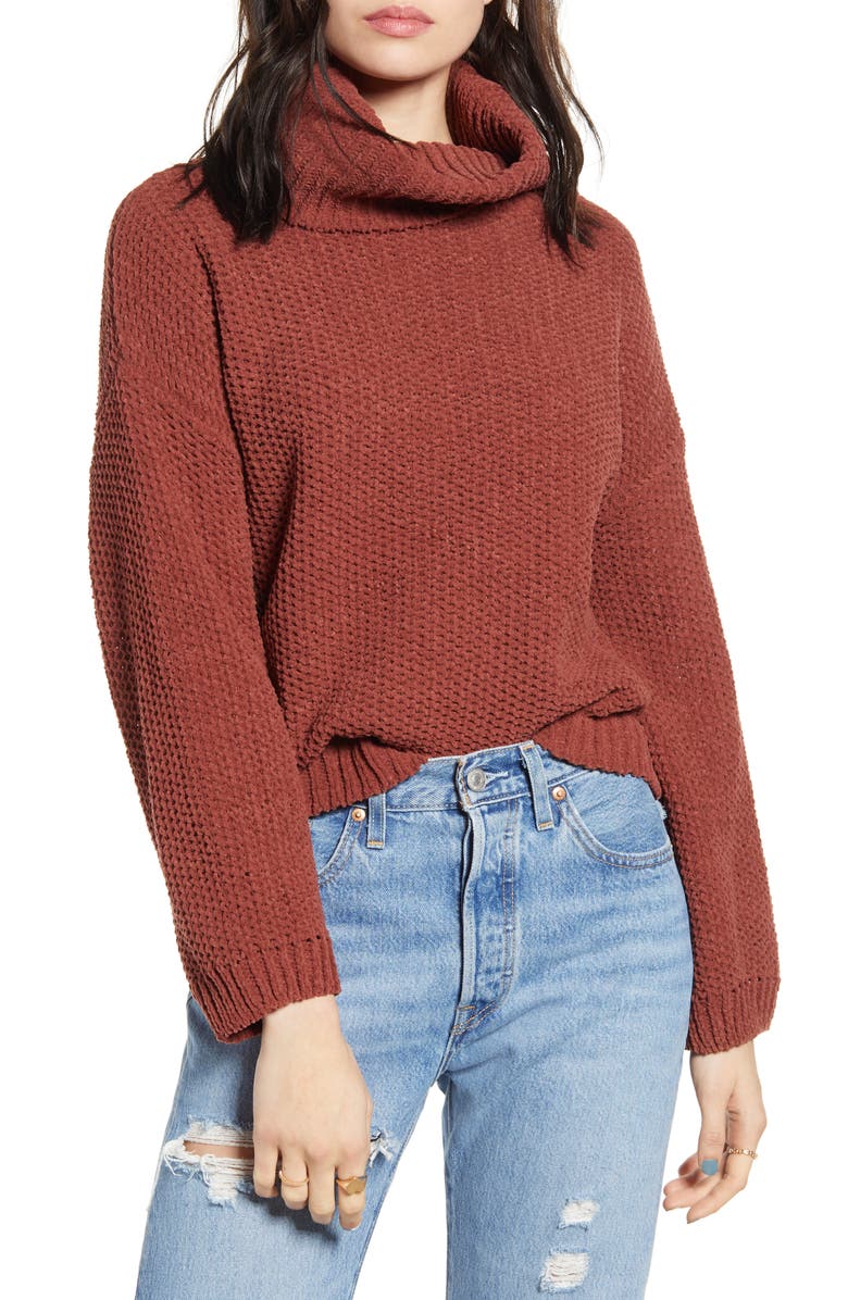 Woven Heart Chenille Turtleneck Sweater, Main, color, 