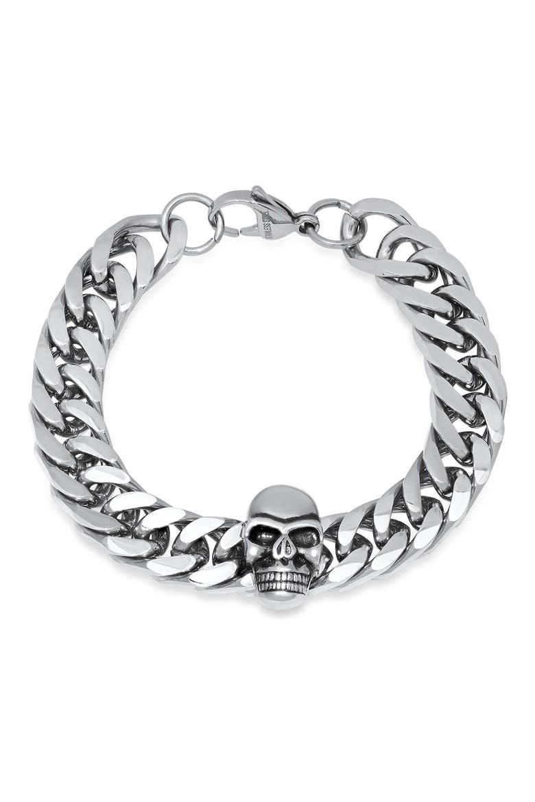 Skull Charm Bracelet, Main, color, SILVER