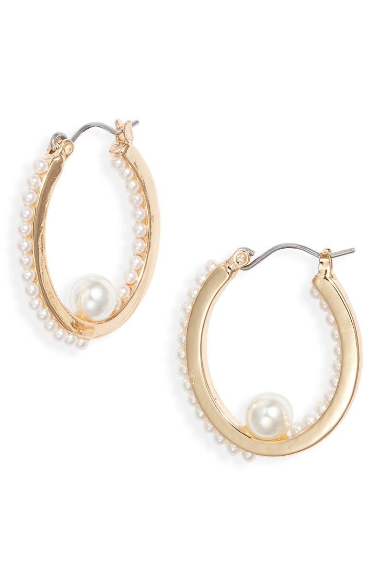 Nordstrom Nested Faux Pearl Hoop Earrings, Main, color, White- Gold