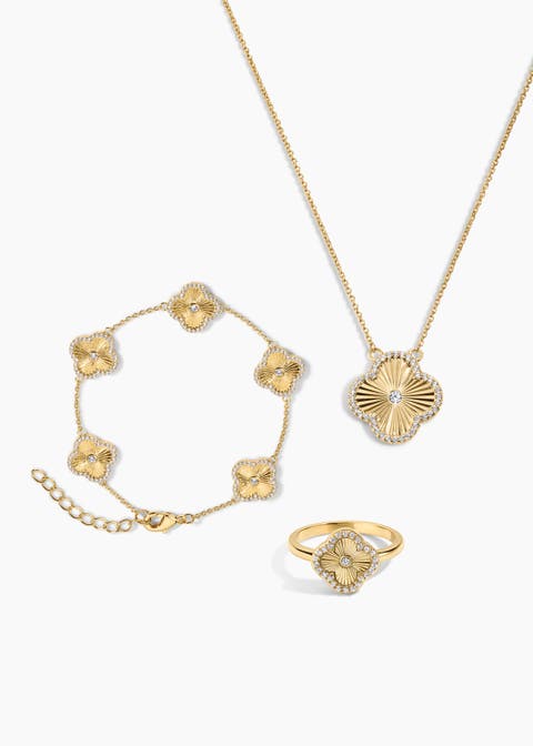 Icon Clover Necklace, Bracelet and Ring - Set of 3