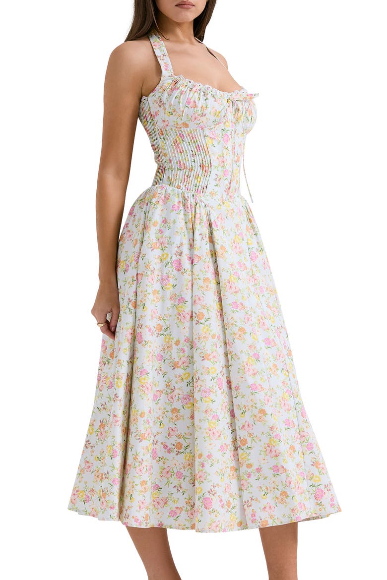 Adabella Floral Pleated Halter Sundress, Alternate, color, FLORAL PRINT