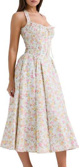 Adabella Floral Pleated Halter Sundress