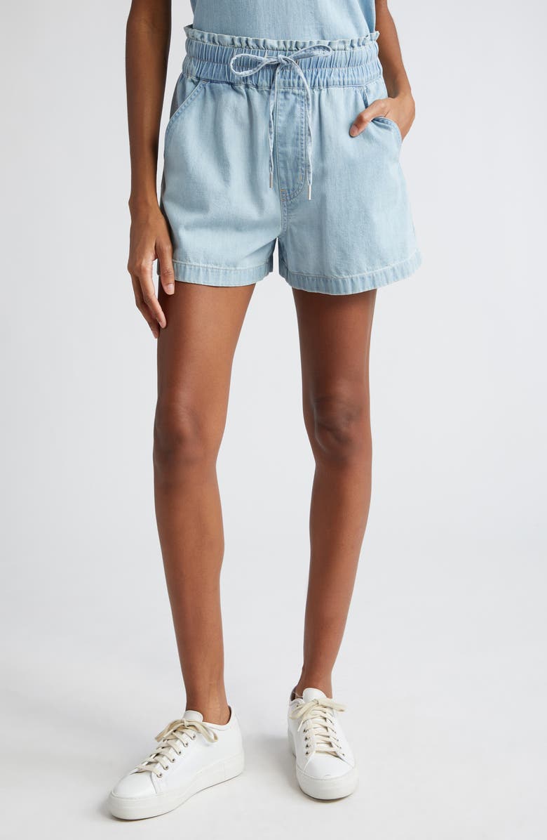 Veronica Beard Tijana Drawstring Waist Chambray Shorts, Main, color, Sky