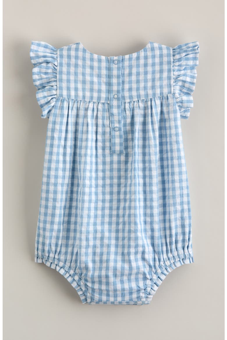 Flutter Sleeve Bubble Romper, Alternate, color, BLUE DUSK GINGHAM- FLOWERS