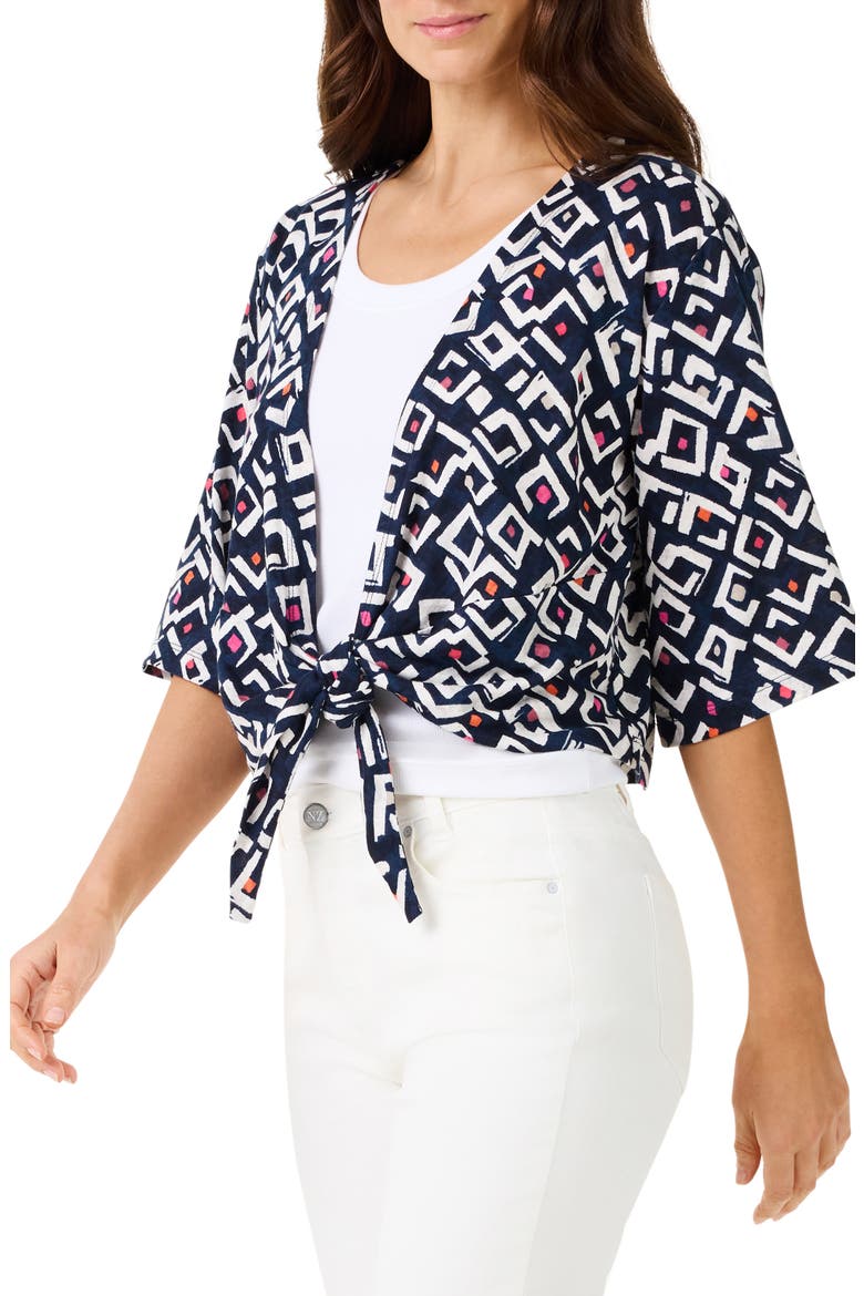 Angles Convertible Linen Blend Cardigan, Alternate, color, INDIGO MULTI