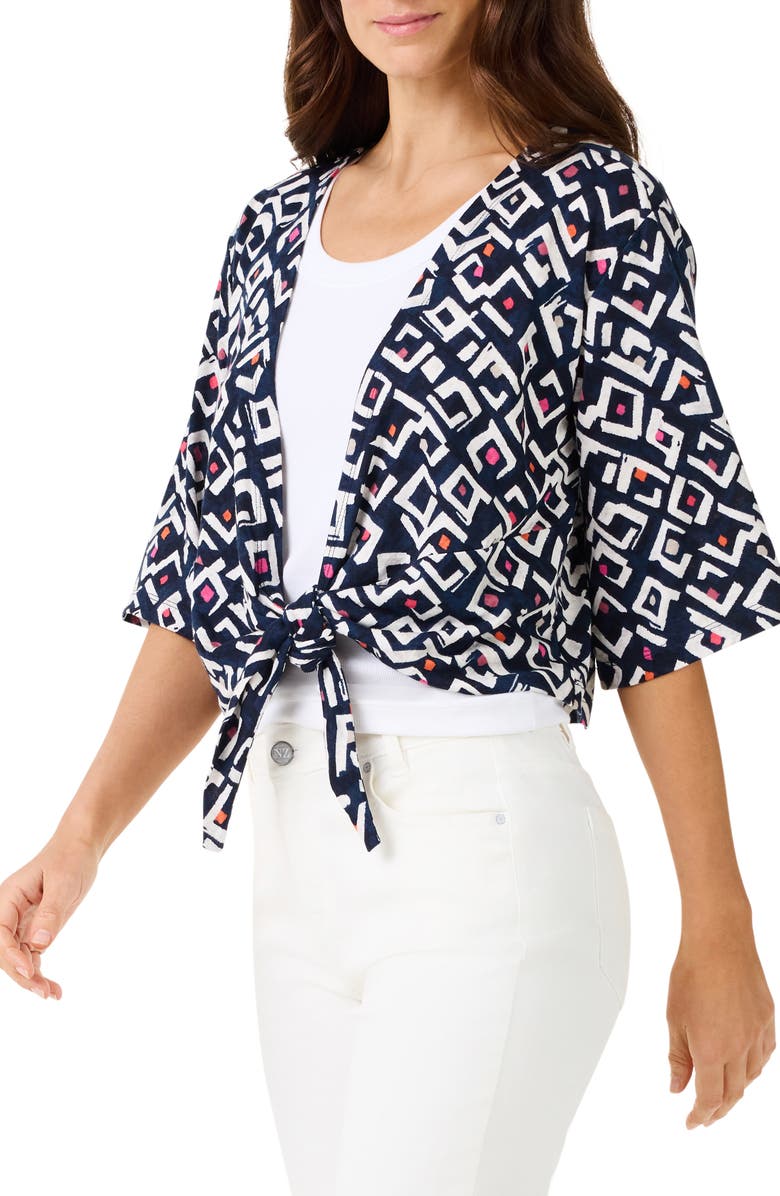 NIC+ZOE Angles Convertible Linen Blend Cardigan, Alternate, color, Indigo Multi