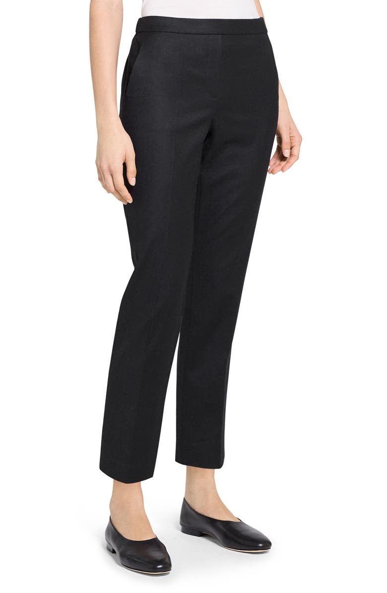 Theory Sleek Flannel Treeca Pull-On Pants, Alternate, color, Black