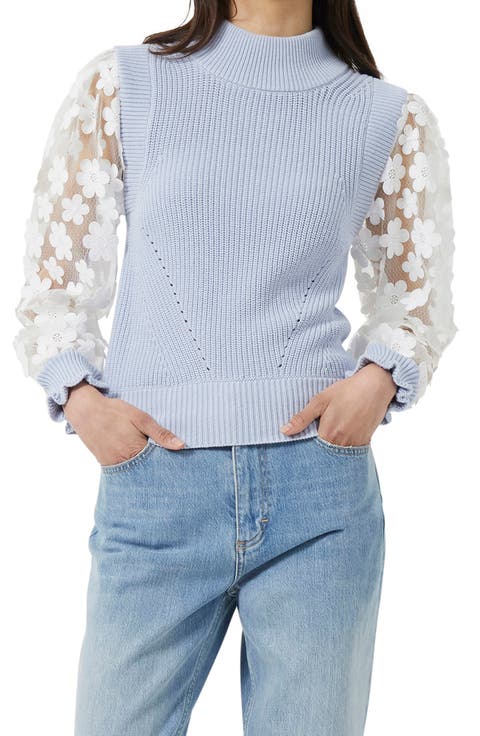 Juri Mozart Rib Sheer Sleeve Turtleneck