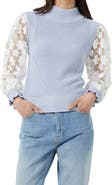 French Connection Juri Mozart Rib Sheer Sleeve Turtleneck