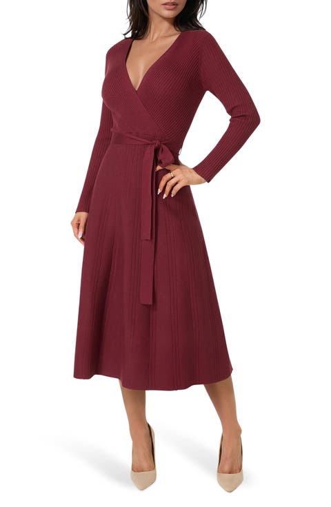 Surplice V-Neck Fit & Flare Sweater Dress