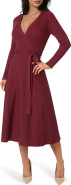 bebe Surplice V-Neck Fit & Flare Sweater Dress