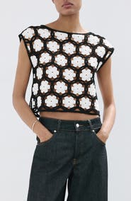 MANGO Flower Embellished Openwork Sweater